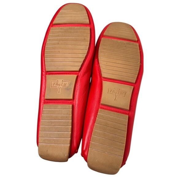 Flag Ltd Morgan Red Leather Square Toe Penny Loafer Driving Moc Women Sz 8 Prep - Picture 2 of 11